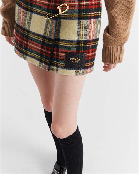 Ivory Plaid Miniskirt With Safety Pin 